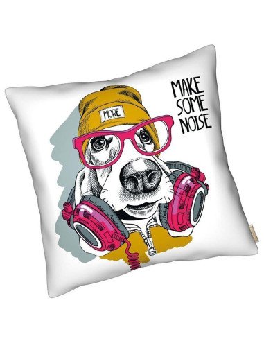 Funda de Cojín con dibujo de perro con auriculares 15